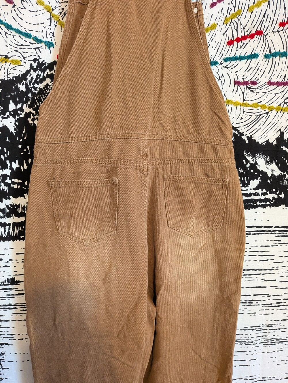 Tan Floral Retro Hippie Artsy Overalls - Picture 7 of 8
